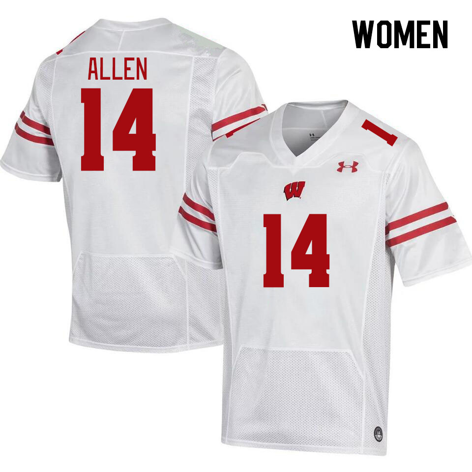 Women #14 Markus Allen Winsconsin Badgers College Football Jerseys Stitched Sale-White - Click Image to Close